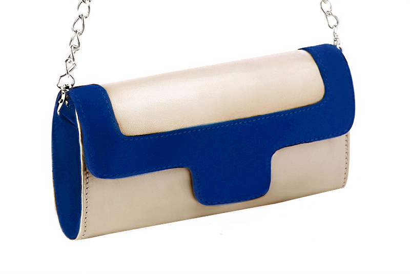 Gold and electric blue women's dress clutch, for weddings, ceremonies, cocktails and parties. Front view - Florence KOOIJMAN